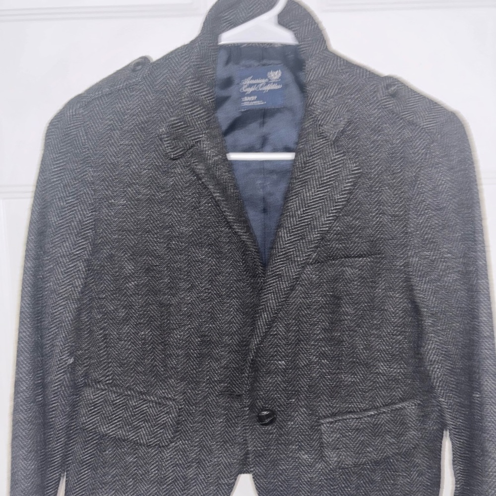 American Eagle Outfitters Charcoal Herringbone Blazer